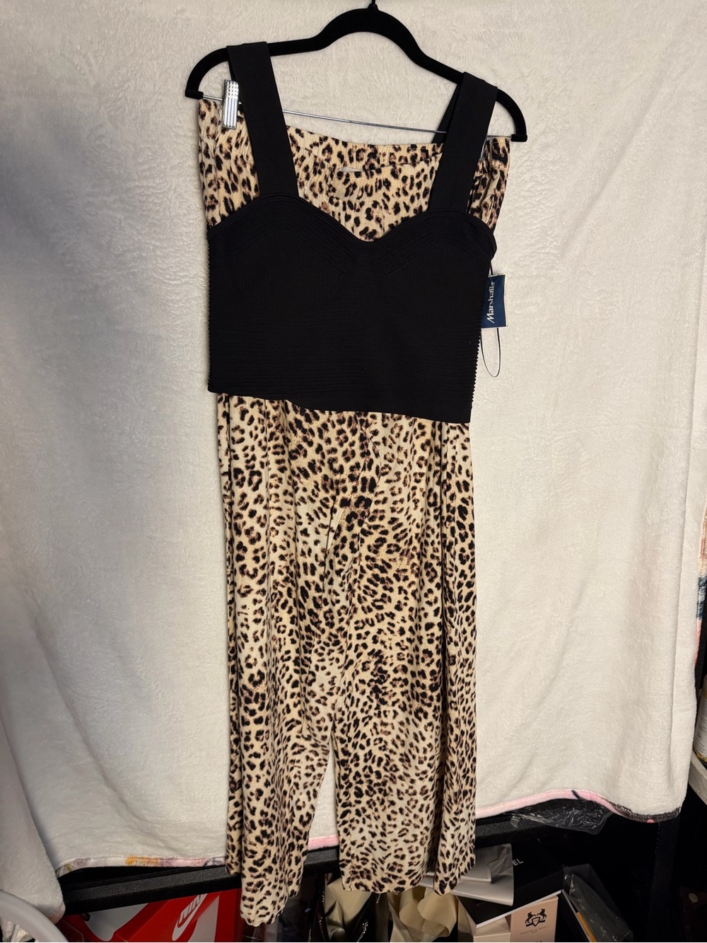 Leopard Print Wide-Leg pants with Black Knit Bustier